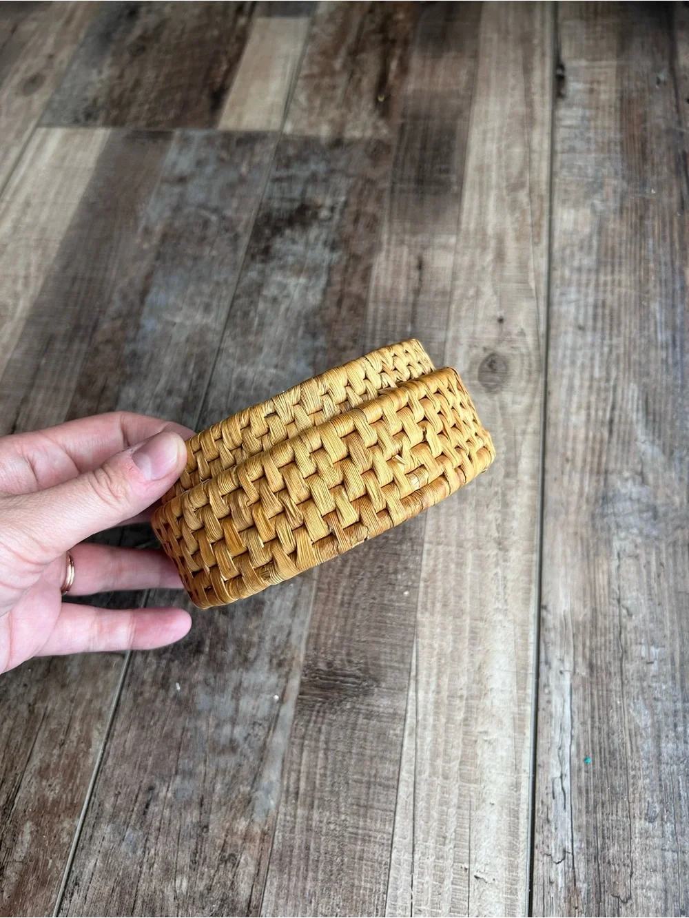 Handwoven Round Trinket Basket - Natural Tan